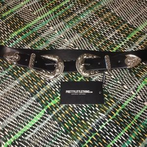 Ornate Double Buckle Black Belt